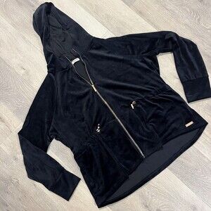 Nine West Active Black Velvet Zip Up Hoodie Large